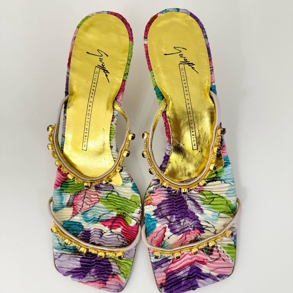 Giuseppe Zanotti Jeweled Crystal Floral Sandal Kitten Heel Slip-On 38.5 / US 8.5 - Picture 2 of 13
